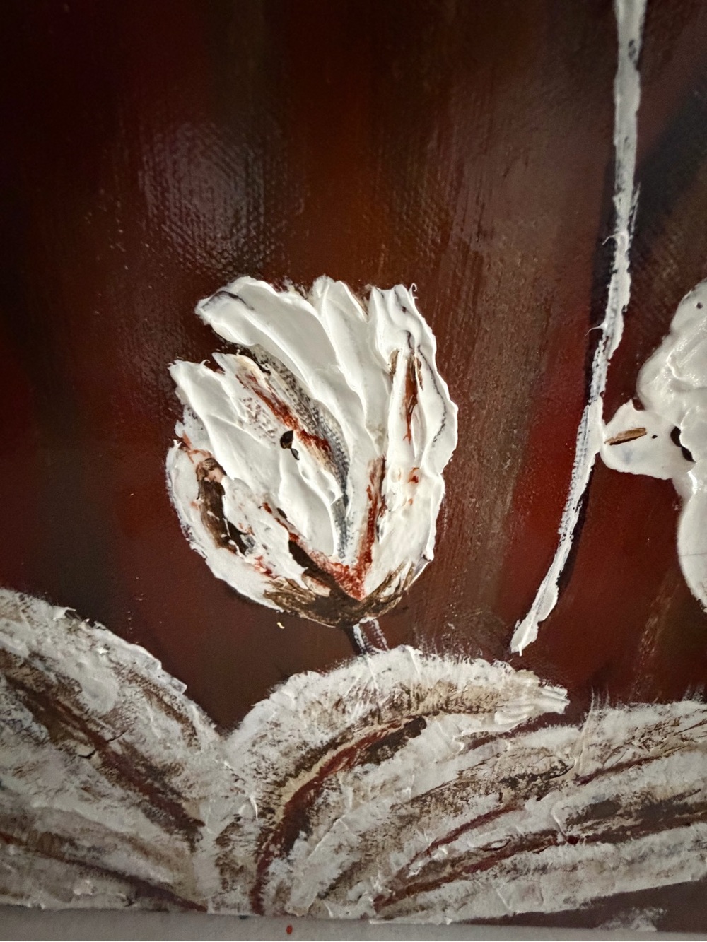Original Artwork Acrylic’s On Canvas Large White Blooms against Deep Toned Bac - Picture 13 of 16